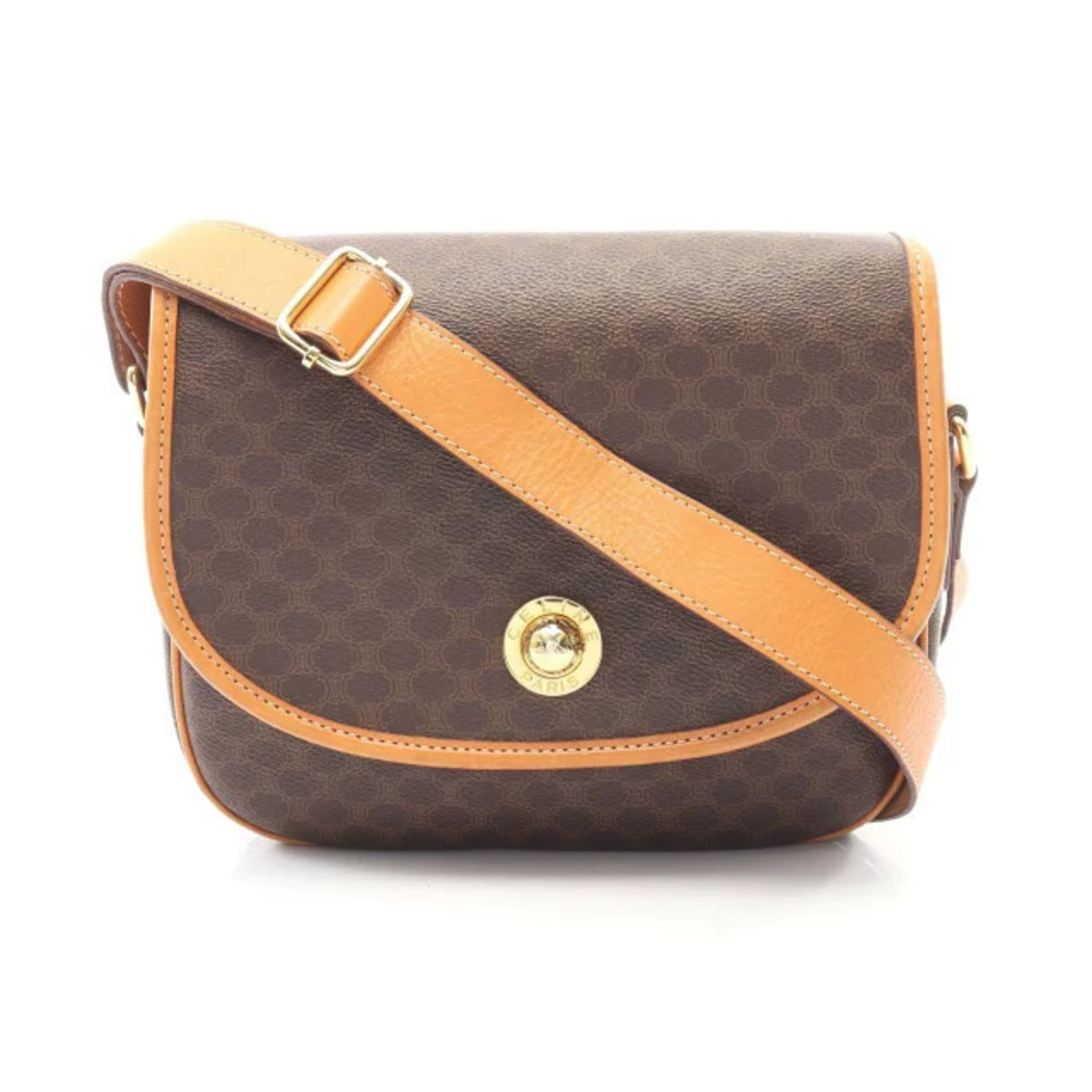 Celine Macadam Starball Shoulder Bag Canvas Leather Brown